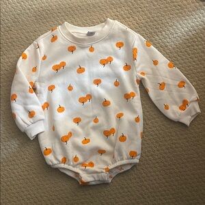 Old Navy Cream Baby Onesie with Orange Pumpkin Design